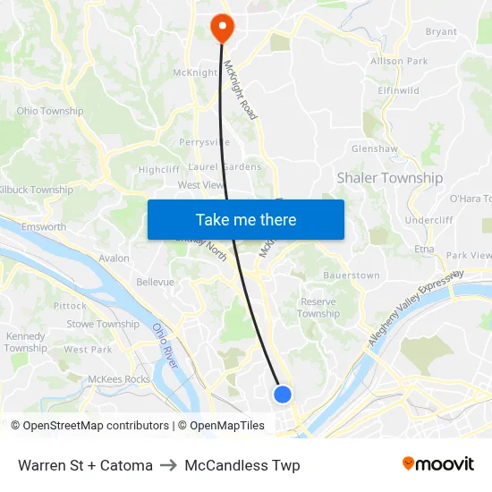 Warren St + Catoma to McCandless Twp map
