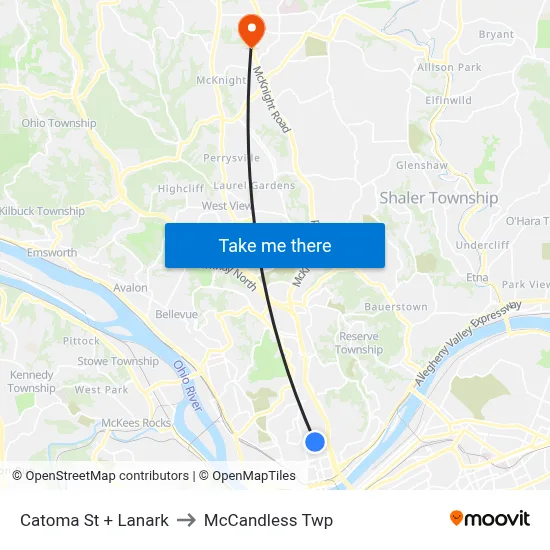 Catoma St + Lanark to McCandless Twp map