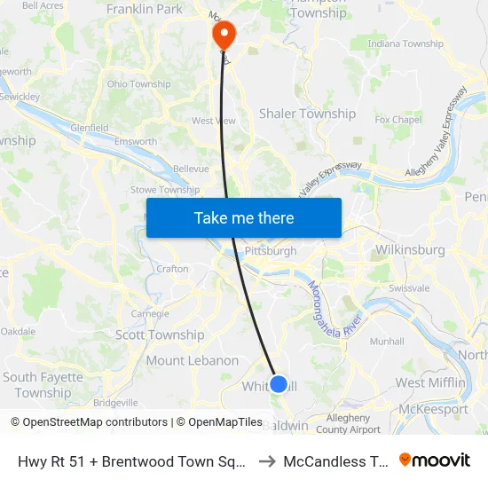 Hwy Rt 51 + Brentwood Town Square to McCandless Twp map