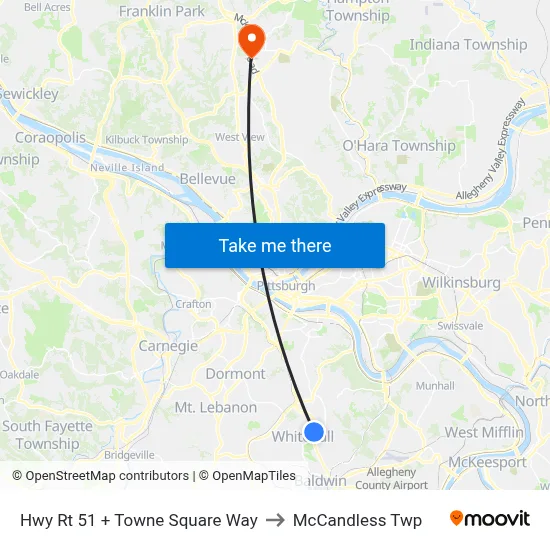 Hwy Rt 51 + Towne Square Way to McCandless Twp map