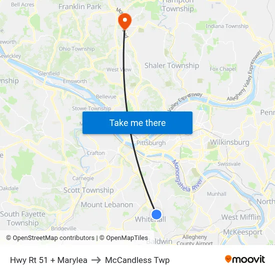 Hwy Rt 51 + Marylea to McCandless Twp map