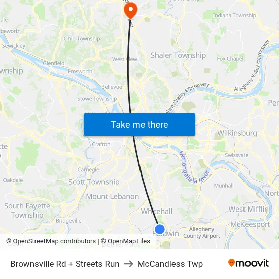 Brownsville Rd + Streets Run to McCandless Twp map