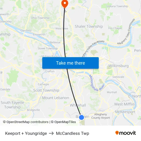 Keeport + Youngridge to McCandless Twp map