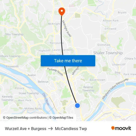 Wurzell Ave + Burgess to McCandless Twp map