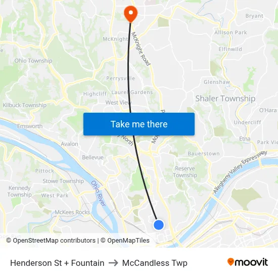 Henderson St + Fountain to McCandless Twp map