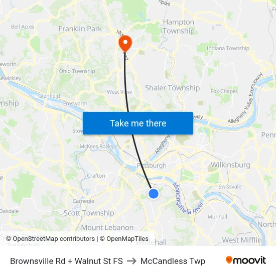 Brownsville Rd + Walnut St FS to McCandless Twp map