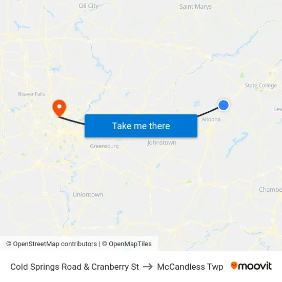 Cold Springs Road & Cranberry St to McCandless Twp map