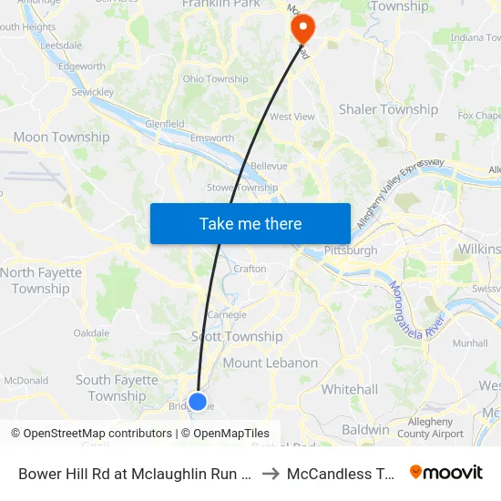 Bower Hill Rd at Mclaughlin Run Rd to McCandless Twp map