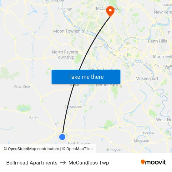 Bellmead Apartments to McCandless Twp map