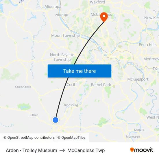 Arden - Trolley Museum to McCandless Twp map