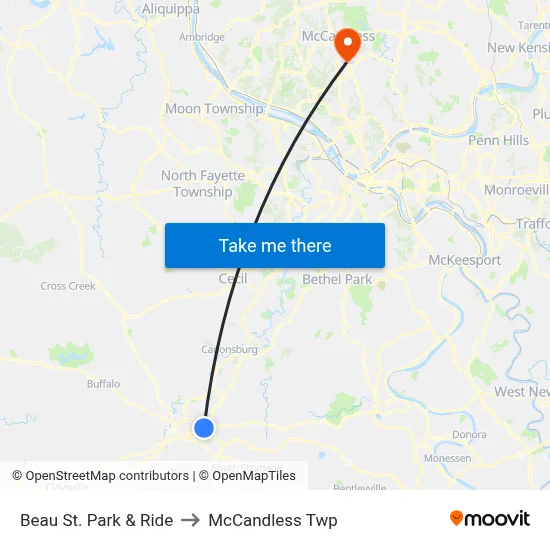 Beau St. Park & Ride to McCandless Twp map