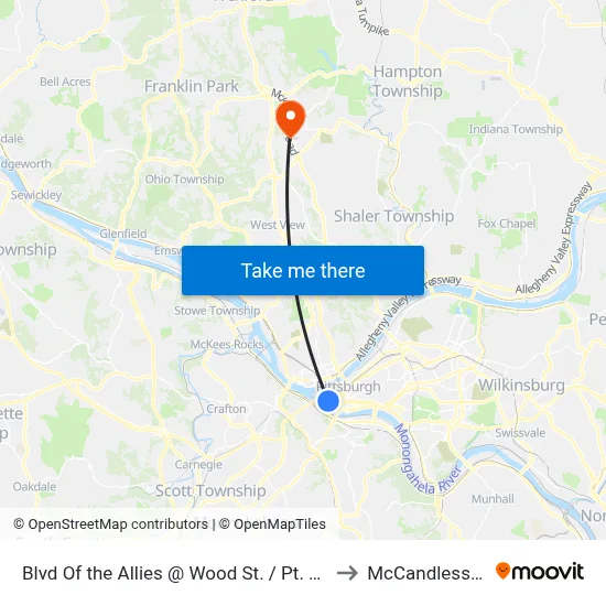 Blvd Of the Allies @ Wood St. / Pt. Park Univ to McCandless Twp map