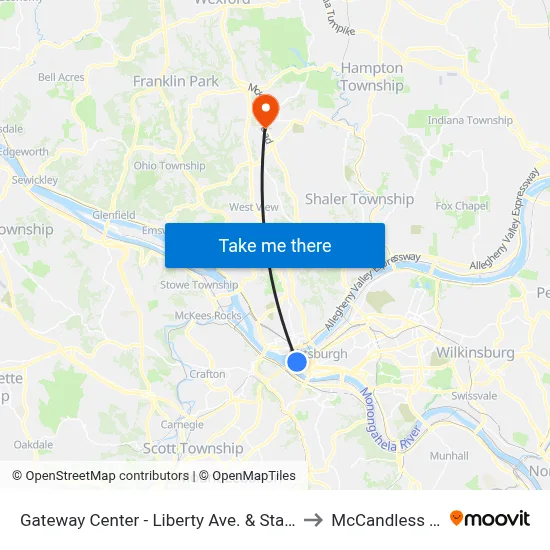 Gateway Center - Liberty Ave. & Stanwix St. to McCandless Twp map