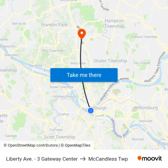 Liberty Ave. - 3 Gateway Center to McCandless Twp map