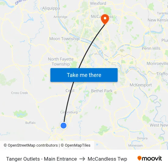 Tanger Outlets - Main Entrance to McCandless Twp map