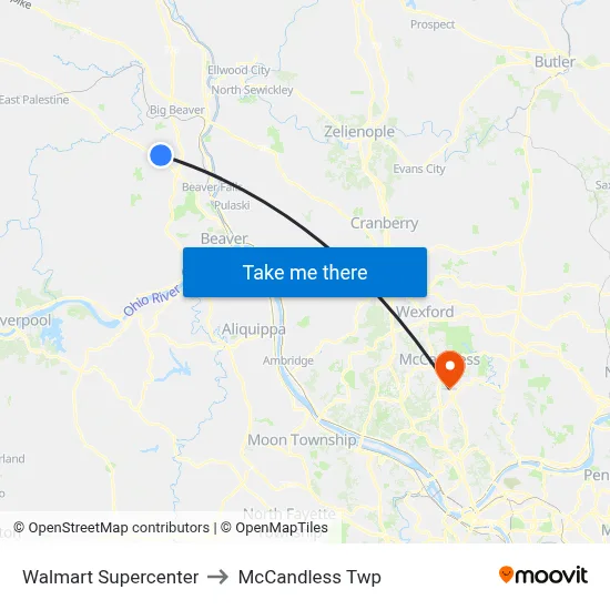 Walmart Supercenter to McCandless Twp map