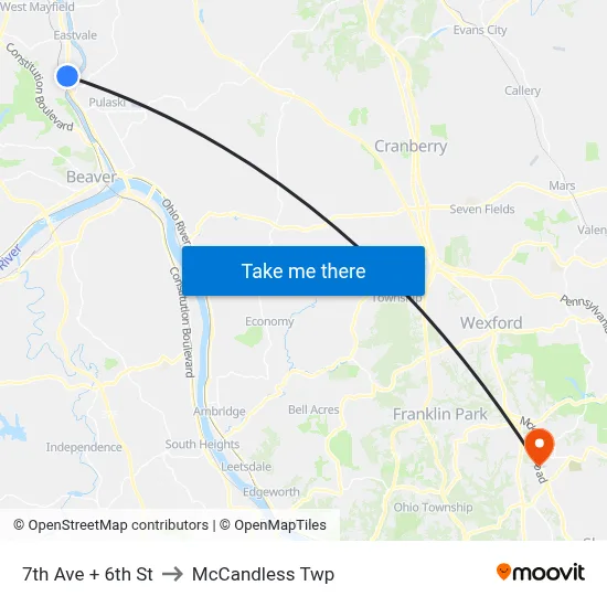 7th Ave + 6th St to McCandless Twp map