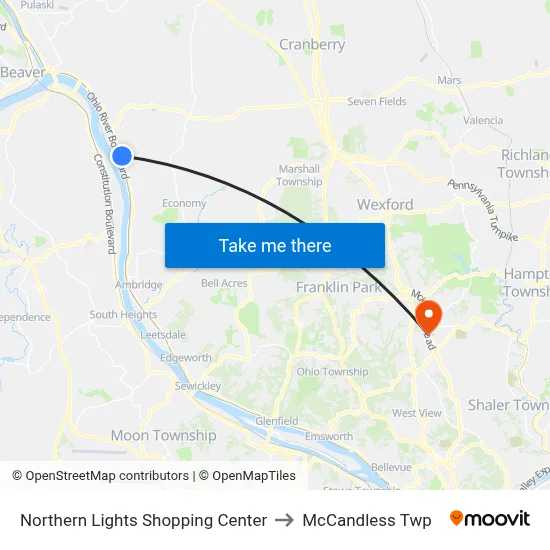 Northern Lights Shopping Center to McCandless Twp map