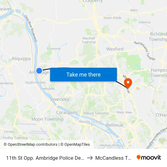 11th St Opp. Ambridge Police Dept to McCandless Twp map