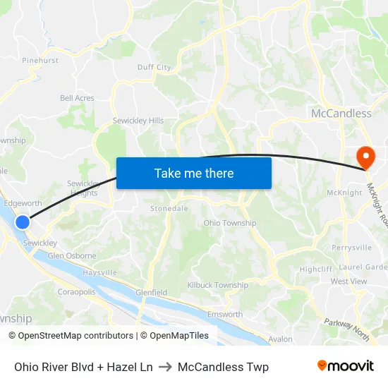 Ohio River Blvd + Hazel Ln to McCandless Twp map