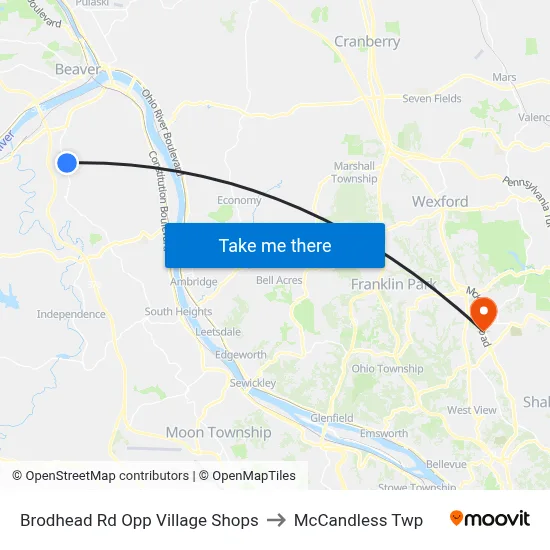 Brodhead Rd Opp Village Shops to McCandless Twp map