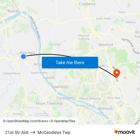 21st Str Aldi to McCandless Twp map