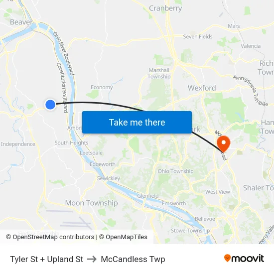 Tyler St + Upland St to McCandless Twp map