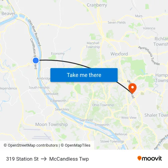 319 Station St to McCandless Twp map