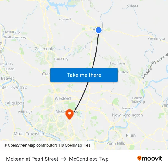 Mckean at Pearl Street to McCandless Twp map