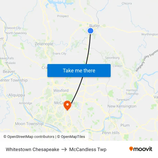 Whitestown Chesapeake to McCandless Twp map