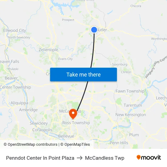 Penndot Center In Point Plaza to McCandless Twp map