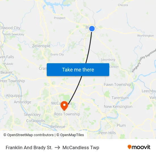Franklin And Brady St. to McCandless Twp map