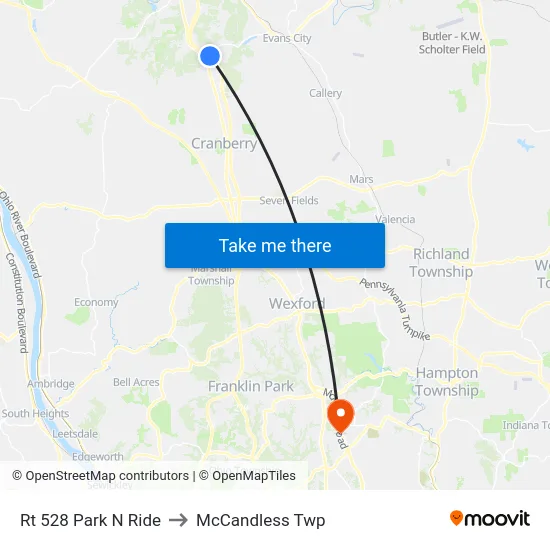 Rt 528 Park N Ride to McCandless Twp map