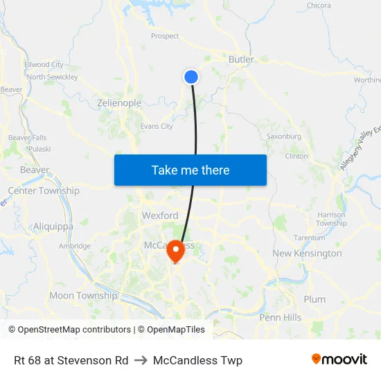 Rt 68 at Stevenson Rd to McCandless Twp map