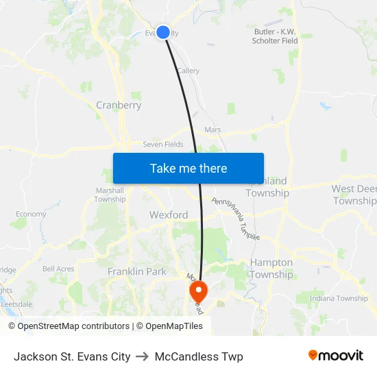 Jackson St. Evans City to McCandless Twp map