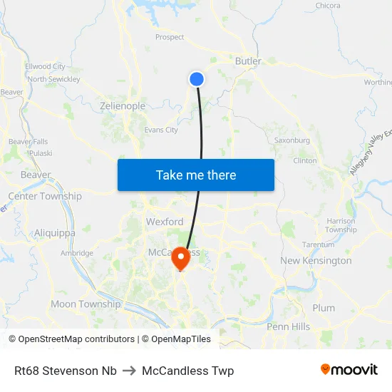 Rt68 Stevenson Nb to McCandless Twp map
