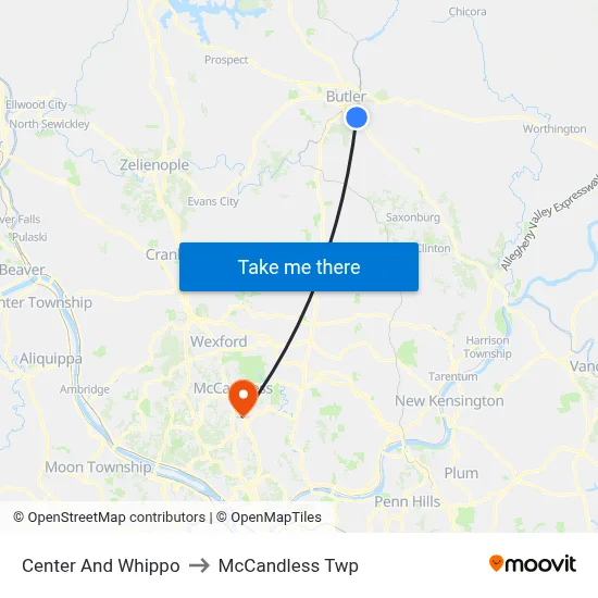 Center And Whippo to McCandless Twp map