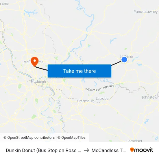 Dunkin Donut (Bus Stop on Rose St) to McCandless Twp map