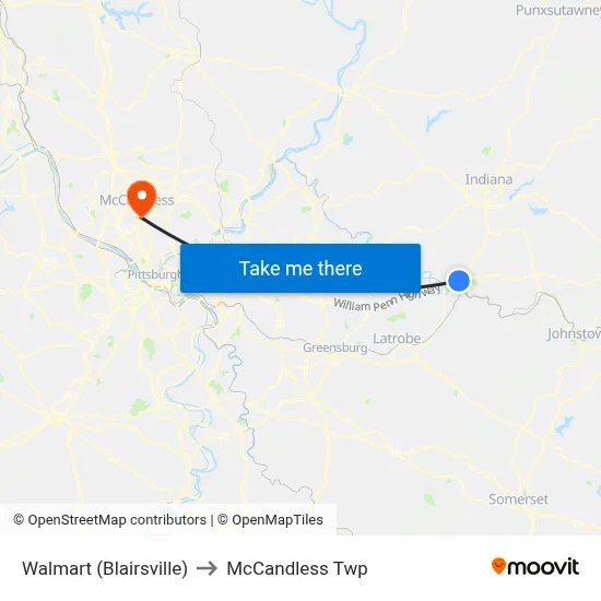 Walmart (Blairsville) to McCandless Twp map