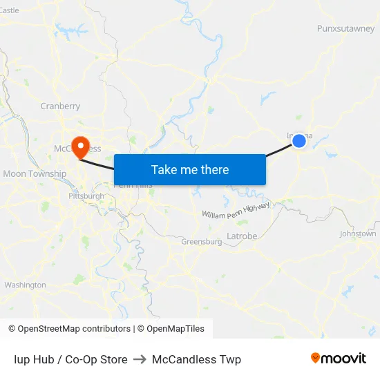 Iup Hub / Co-Op Store to McCandless Twp map