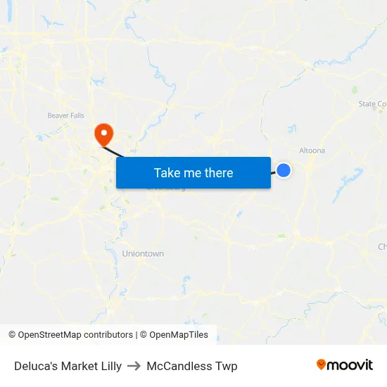 Deluca's Market Lilly to McCandless Twp map