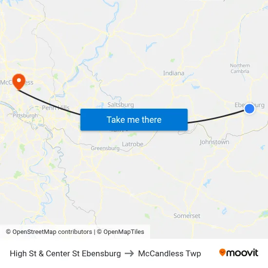 High St & Center St Ebensburg to McCandless Twp map