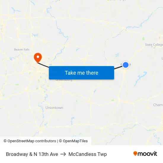 Broadway & N 13th Ave to McCandless Twp map