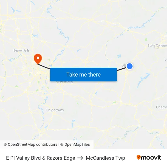 E Pl Valley Blvd & Razors Edge to McCandless Twp map