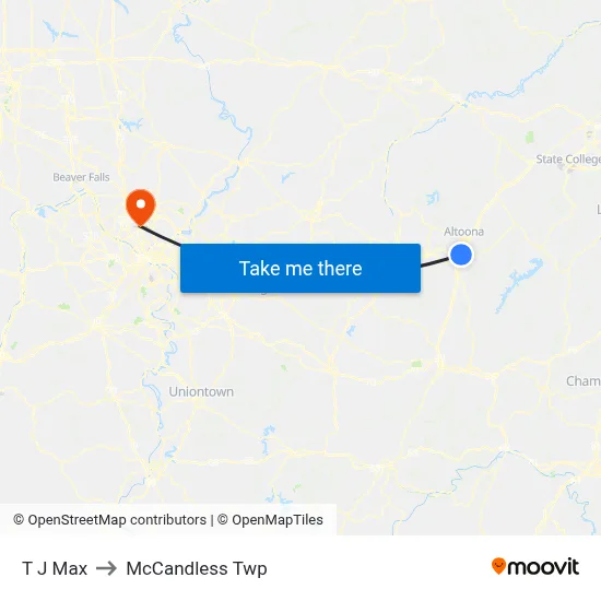T J Max to McCandless Twp map