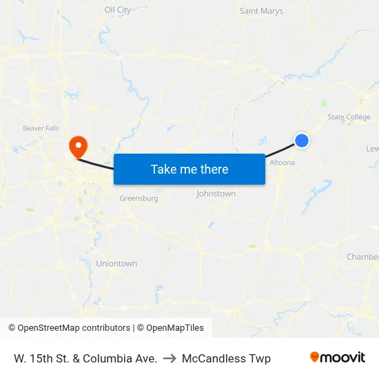 W. 15th St. & Columbia Ave. to McCandless Twp map
