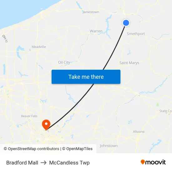 Bradford Mall to McCandless Twp map