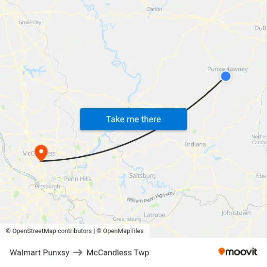 Walmart Punxsy to McCandless Twp map