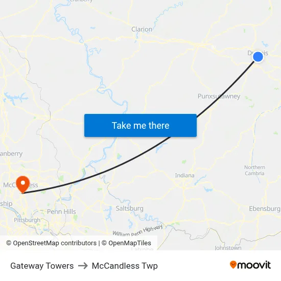 Gateway Towers to McCandless Twp map
