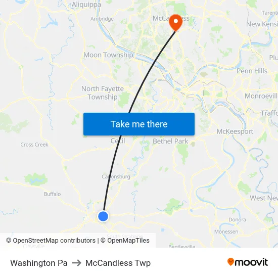 Washington Pa to McCandless Twp map